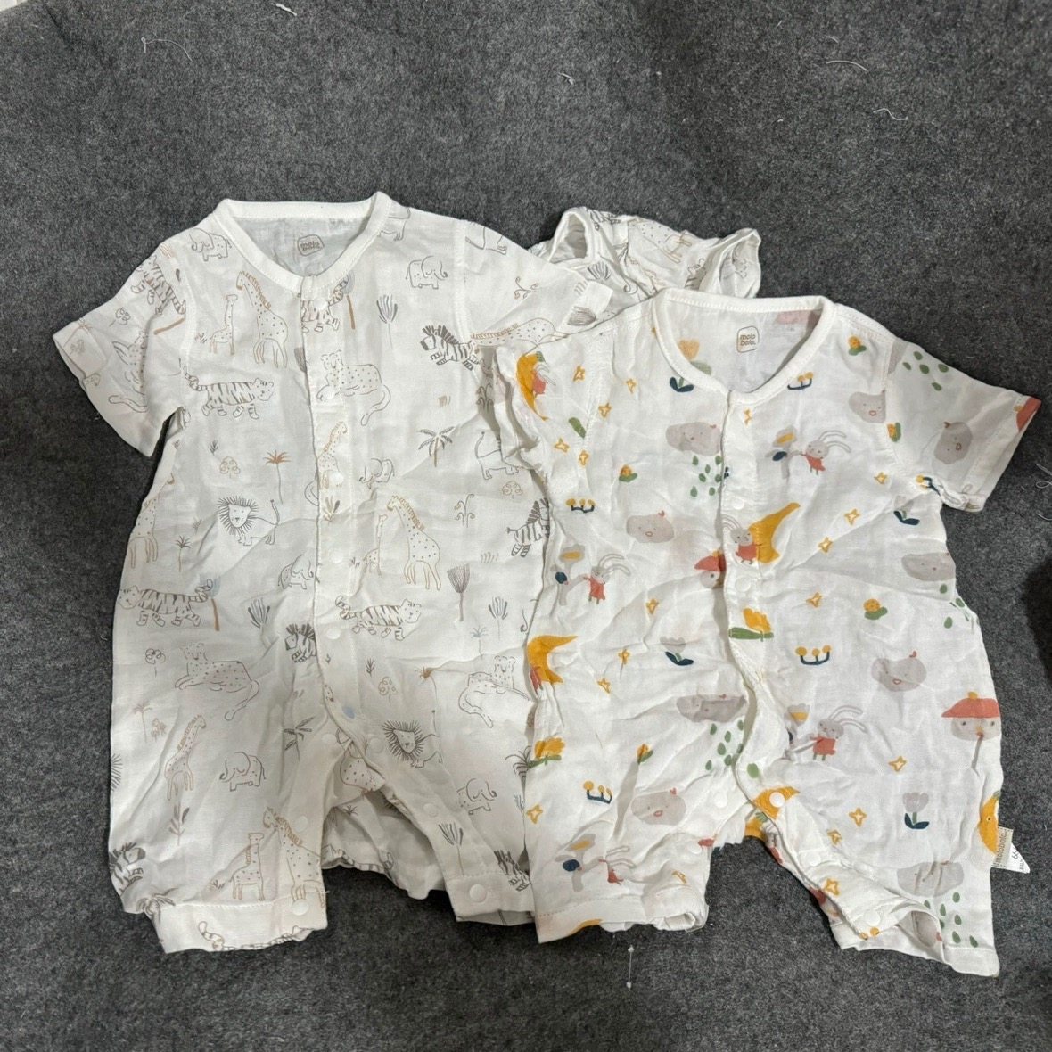 外贸原单夏季宝宝竹棉纱布短袖短爬服婴儿哈衣连体衣