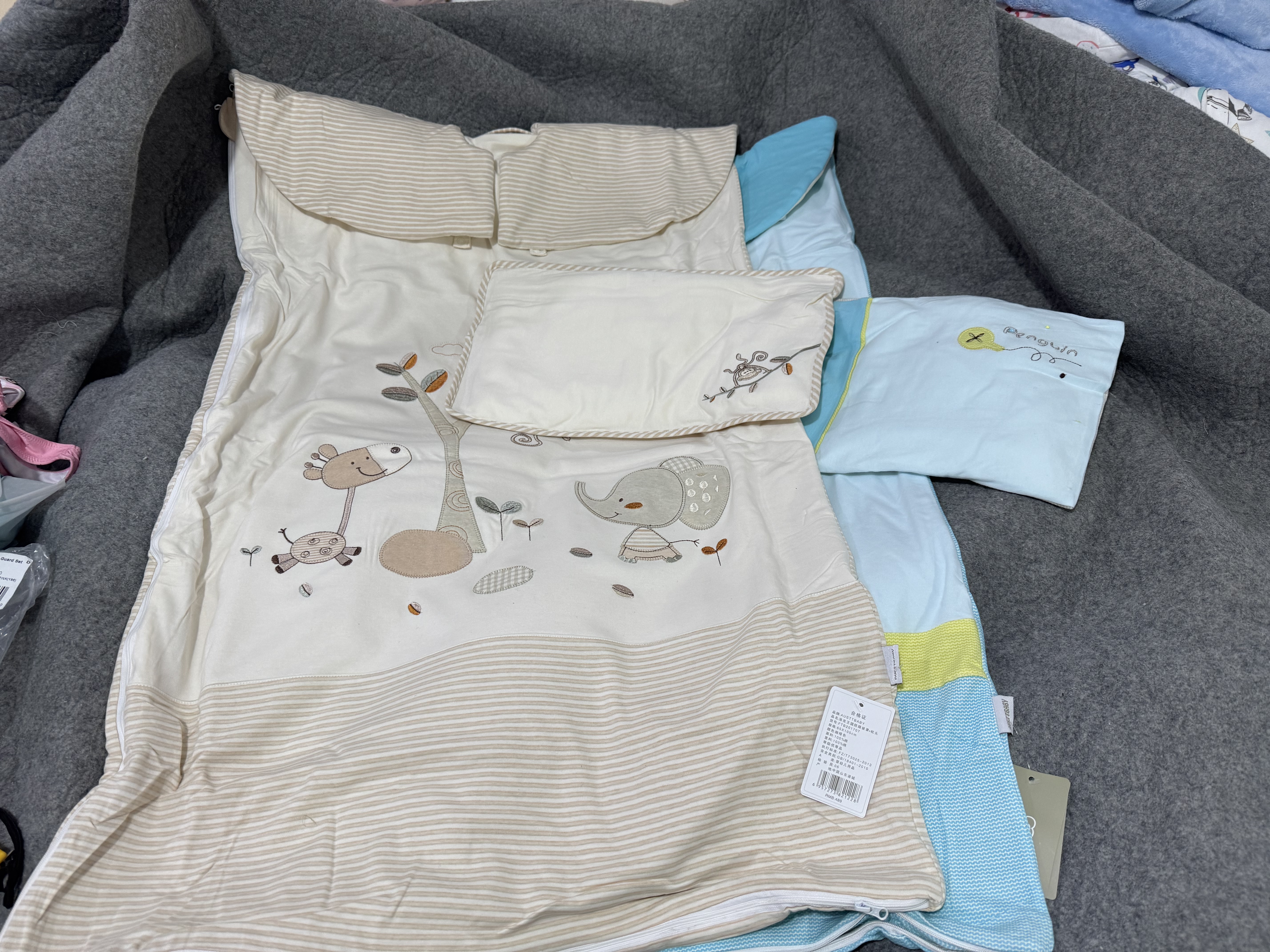 外贸原单春秋宝宝纯棉双层棉布信封式睡袋防踢被被子被罩