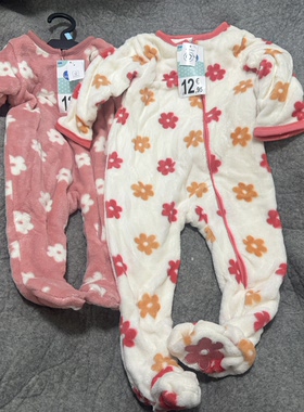 外贸原单春秋宝宝珊瑚绒棉布双层包脚爬服连体衣哈衣