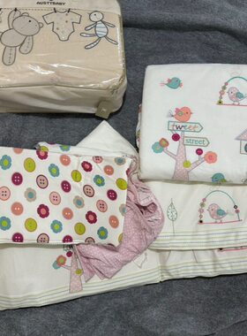 外贸原单秋冬新生婴幼儿宝宝纯棉可脱卸内胆夹棉床品被子七件套