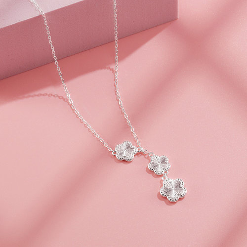 足银999三生三世桃花锁骨项链