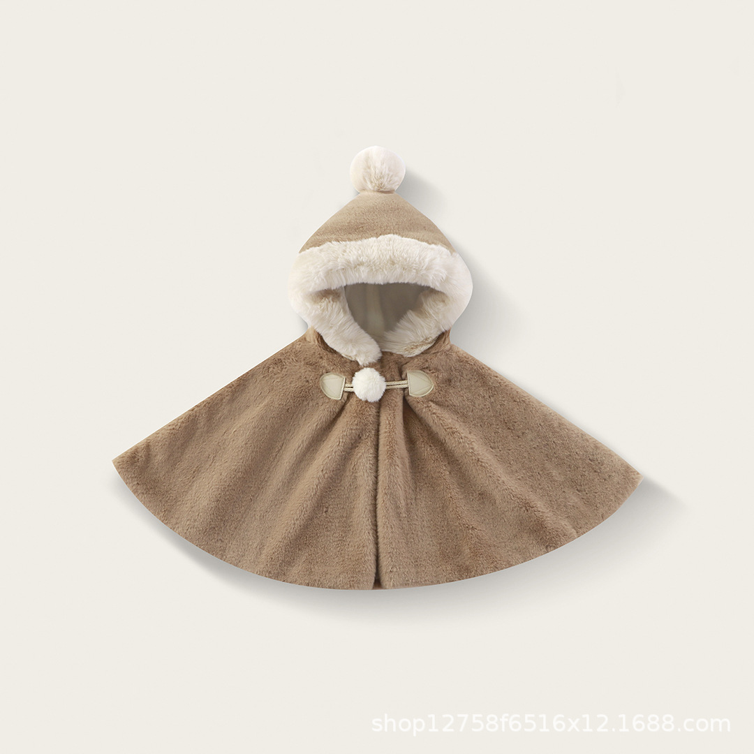 女童披肩斗篷婴儿宝宝加绒披风外套加厚儿童披风保暖上衣毛绒外套