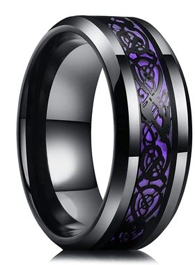 Fashion 8mm Men Stainless Steel Celtic Dragon Ring Inlay