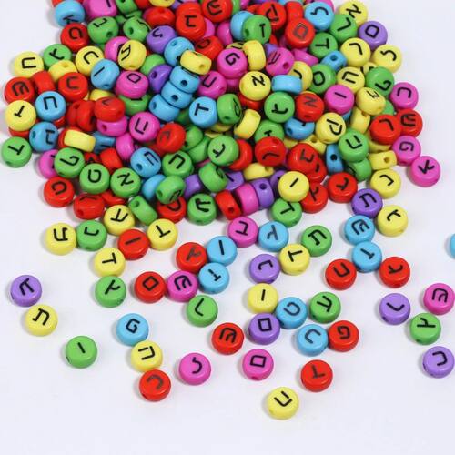 100pcs 7mm Mixed Hebrew Letter Beads Flat Alphabet Acrylic