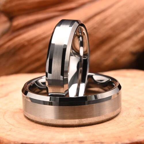 8MM/6MM silver tungsten ring anillos bague homme pareja de