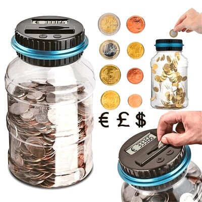 Clear Coin Saver, Battery Operated Money Bank, Large Bucket