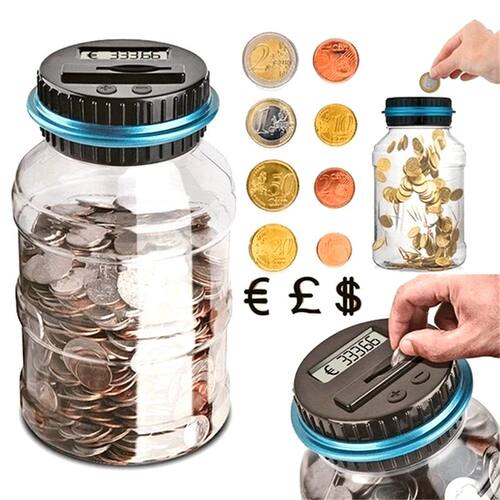 Clear Coin Saver, Battery Operated Money Bank, Large Bucket