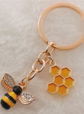 1Pc Cute Women Hexagon Honeycomb Drip Oil Rhinestone Bee