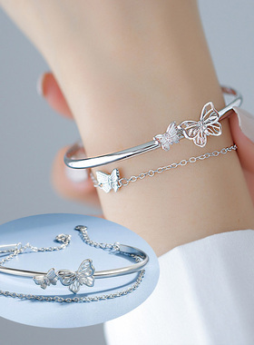 Fashion Hollow Butterfly Bangle Bracelet Silver Color