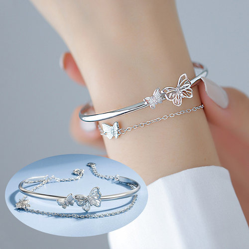 Fashion Hollow Butterfly Bangle Bracelet Silver Color