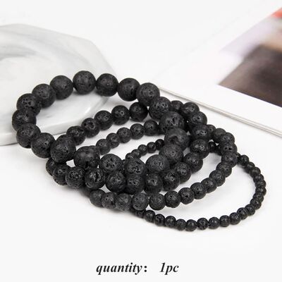 1PC Men Lava Bracelet 4 /6/ 8/10MM Natural Black Volcanic