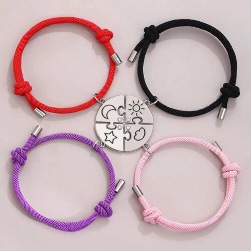 4PC Sun Moon Star Clouds Puzzle Pendant Bracelets For Women