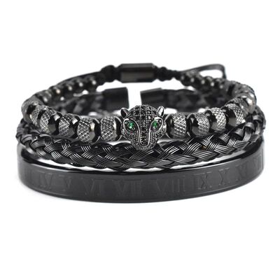 Luxury Black CZ Leopard Head Charm Bracelet For Men Women