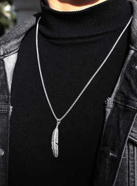 2023 New Fashion Feather Pendant Necklace Men Stainless