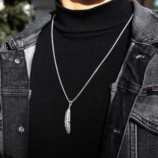 2026 New Fashion Feather Pendant Necklace Men Stainless