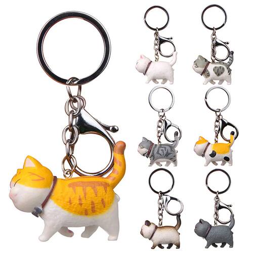 Cute Chubby Cat Keychain Kawaii Shy Kitten Bag Pendant Car