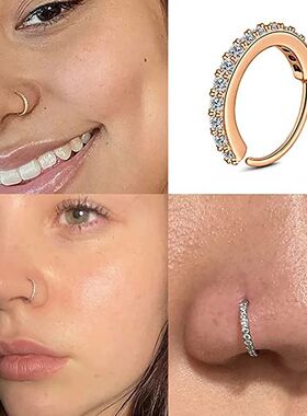 Cubic Zircon Fake Nose Ring for Women Stainless Steel Round