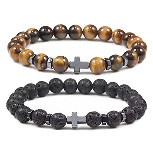 8mm Natural Volcanic Rock Tiger Stone White Pine Black