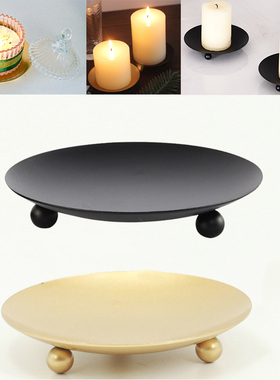 Iron Black Gold Plated Candle Holders Pillar Metal Plate