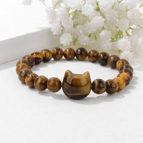 Tiger Eye Cat Head Carved Bracelet Natural Stone Quartzs