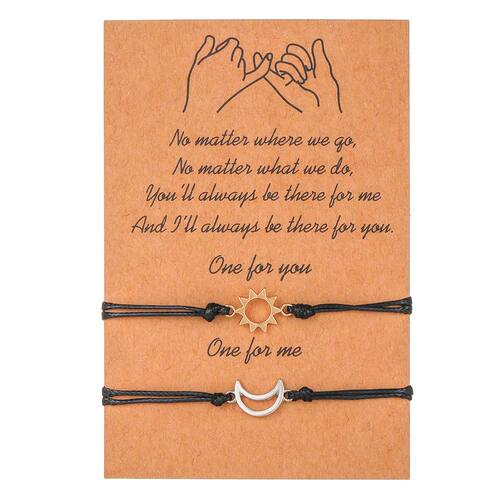 2Pcs/Set Couple Card Bracelet For Women Fashion Sun Moon