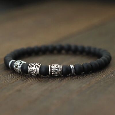 Mens Bracelet Beaded Om Mani Padme Hum Mantra Braslet