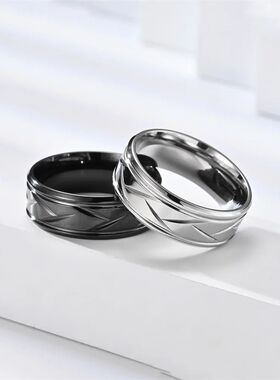 Men’s Silver Color Black Stainless Steel Ring Groove