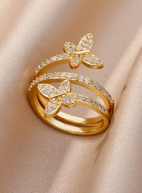 Stainless Steel Butterfly Ring For Women Open Cubic