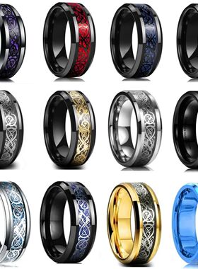 Classic 8mm Black Tungsten Wedding Celtic Dragon For Men