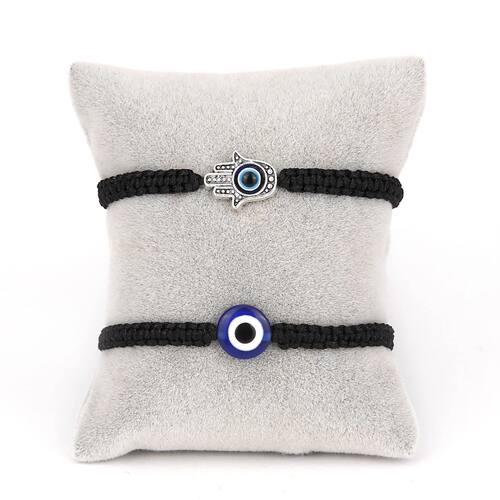 2PCS Blue Evil Eye Couple Bracelet Sets for Woman Men Charm