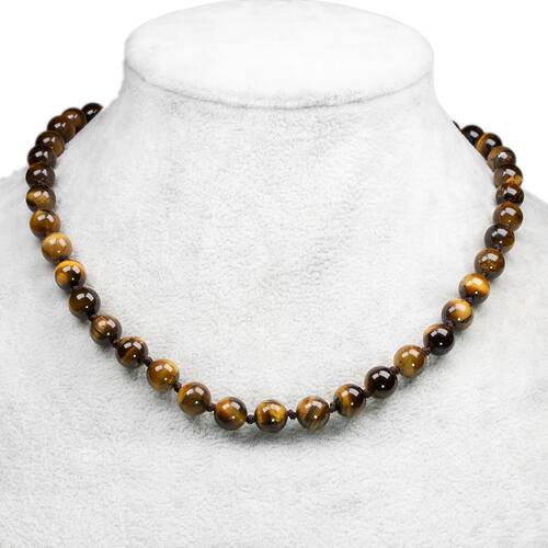 Natural 8mm Tiger Eye Stone Ball Beads Necklace For Women