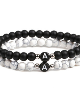 Black White Stone 26 Letters Bracelet Handmade DIY for