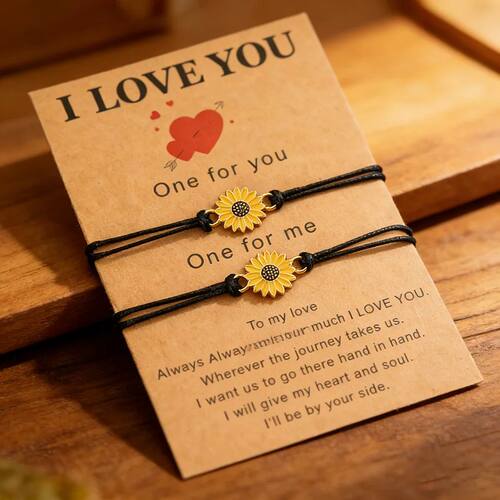 Unique 2Pcs/Set Weaven Sunflower Bracelet Unisex Sliding