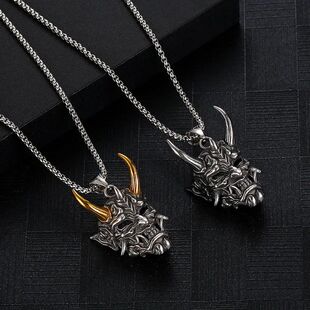 1Pcs Vintage Punk Demon Mask Samurai Ghost Pendant Necklace