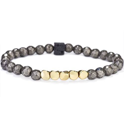 6mm Real Pyrite Stone Beads Bracelet For Women Black Lava