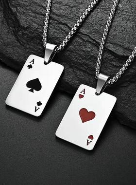 Stainless Steel Poker Card Ace of Spades Pendant Chain