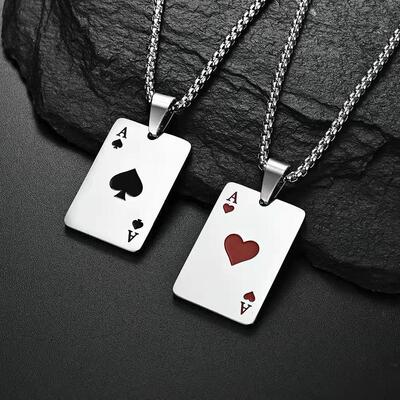 Stainless Steel Poker Card Ace of Spades Pendant Chain