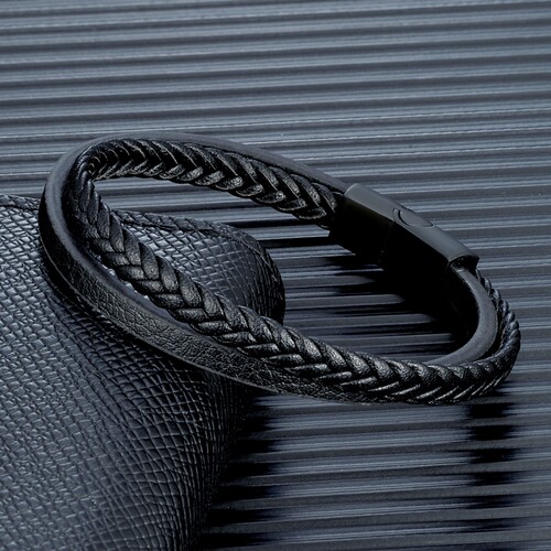 Minimalist Men Double Strand Woven Leather Bracelet Matte