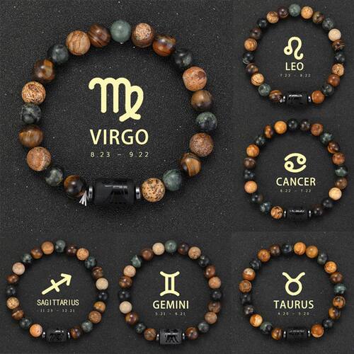 12 Zodiac Bracelets Natural Stone Cancer Virgo Leo Libra