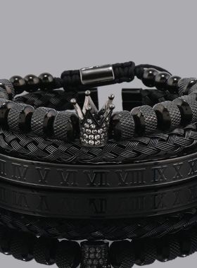 Luxury Set Crown Charms Man Bracelet Roman Stainless Steel
