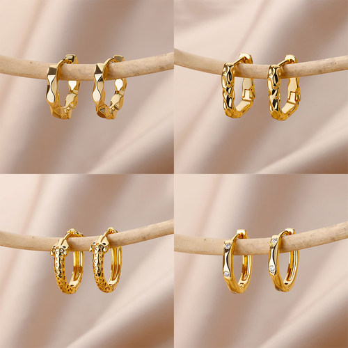 Stainless Steel Hoop Earrings For Women Gold Color Round