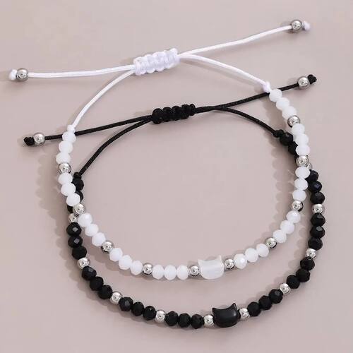 2pc Cute Cat Bracelets for Women Men Adjustable Beaded