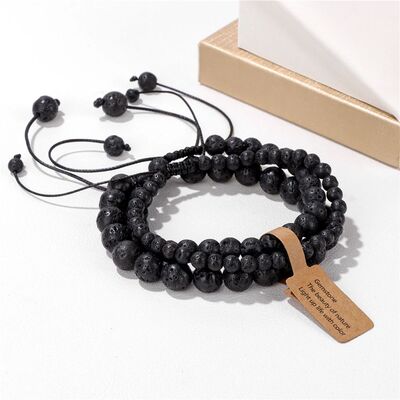 3pcs/set Natural Lava 4 6 8mm Beads Bracelet Set Amethysts