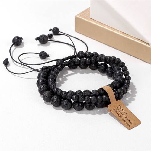 3pcs/set Natural Lava 4 6 8mm Beads Bracelet Set Amethysts