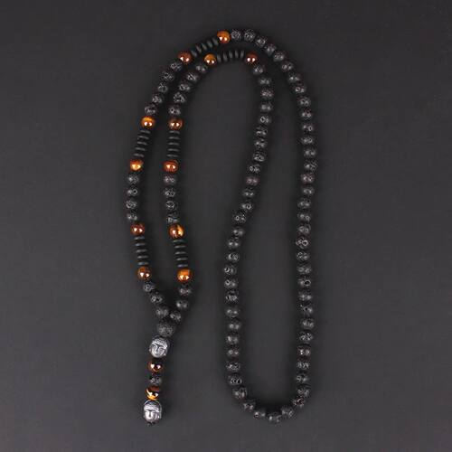 6mm Lava Stone Tiger-eye Beaded Necklace for Men and Women