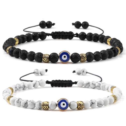 Evil Eye Bracelet Men Natural Stone 4mm Tiger Eye Lava