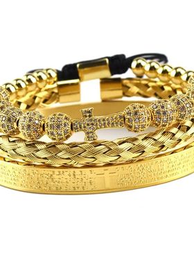 Fashion Royal CZ Cross Charm Bracelets For Men Stainless