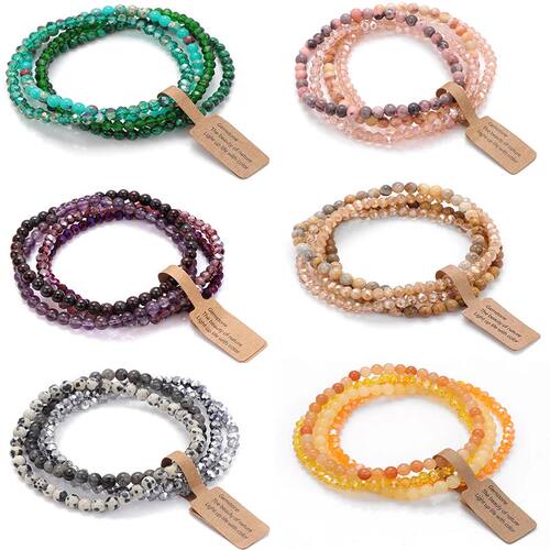 Handmade Natural Stone Bracelet Set 4mm Round Faceted Glass
