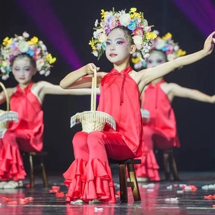 簪花入梦舞蹈演出服女童古典舞儿童中国风民族舞蹈服凳子花篮道具