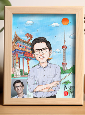 水彩漫画头像手绘真人照片设计卡通人像画像同事医生老师礼物定制